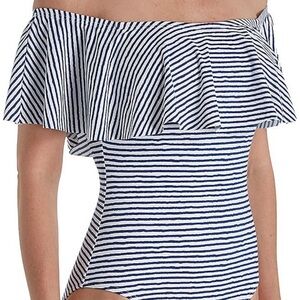 Lauren Ralph Lauren Navy and White Striped One-Piece Swimsuit